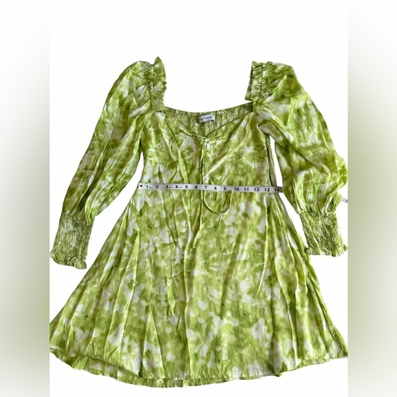 Faithfull The Brand Arianne Green Print Mini Dress Sz 4 Puff Sleeve Smocked Boho - Picture 10 of 12